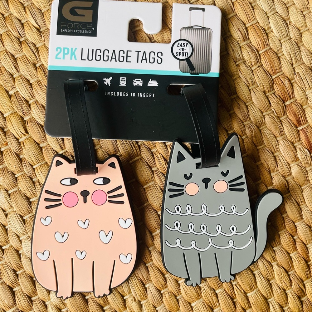 Cat Luggage Tags - 2 - by G Force  with ID Tag Insert - Set of 2 NWT